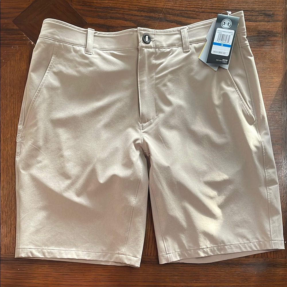 Under Armour Storm Tan Flat Front Shorts Fitted  Size 36